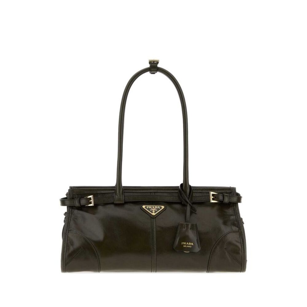 Prada Women Dark Green Leather Medium Prada Bonnie Shoulder Bag